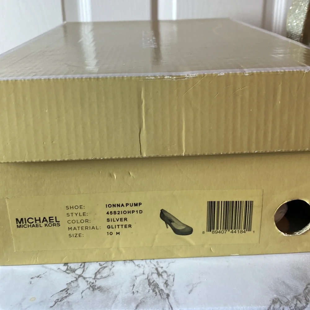 Michael Kors Ionna Pump Silver Glitter Heels Size 10M with Box - Picture 9 of 12